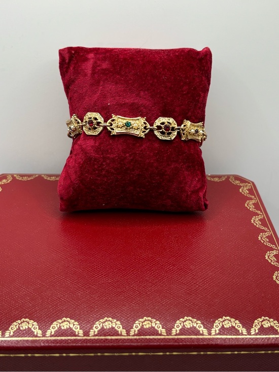 Sarah Coventry Jewelry - Sarah Coventry Minuet Link Bracelet 1972 Gold Tone Victorian Revival Multi Gem